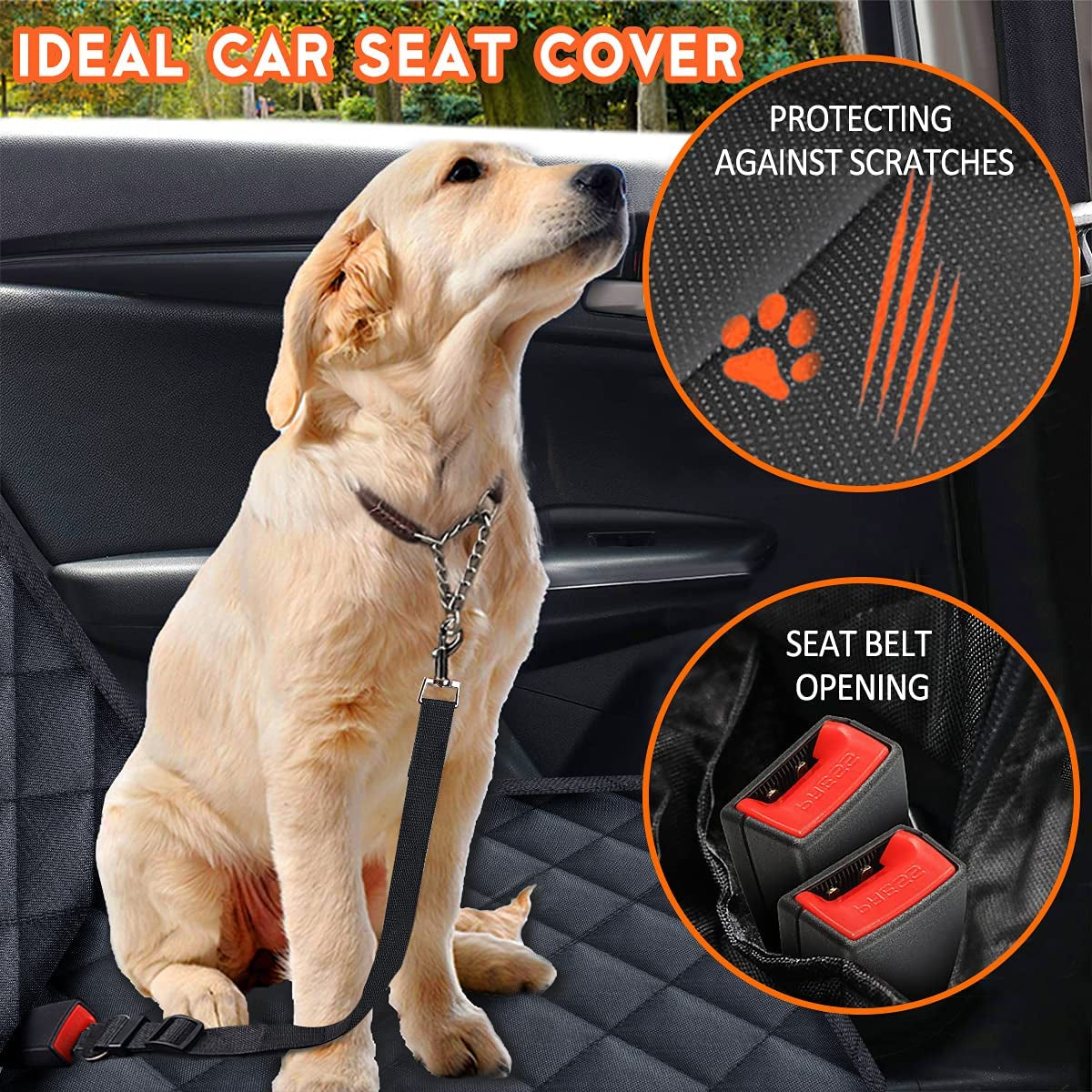 Petavie Waterproof Dog Car Seat Cover — Non-Slip Back Seat Protector