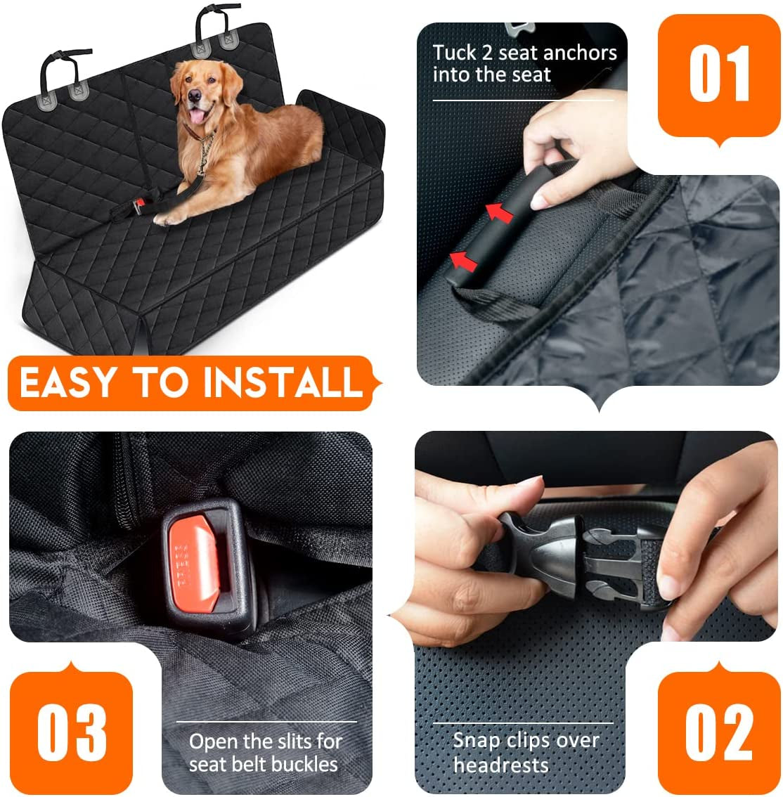 Petavie Waterproof Dog Car Seat Cover — Non-Slip Back Seat Protector